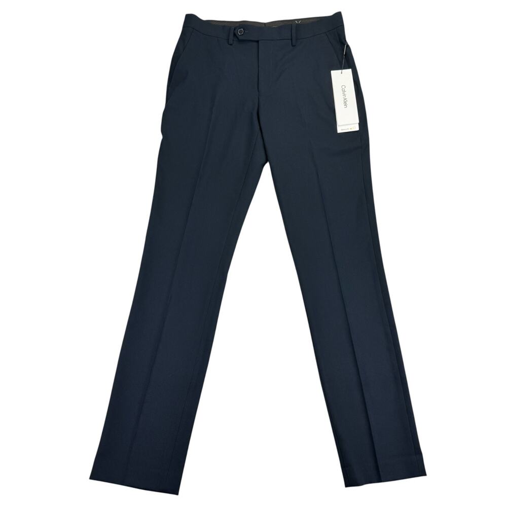 Calvin Klein Mens Infinite Stretch Skinny Fit Solid Dress Pants Navy Blue 32x32